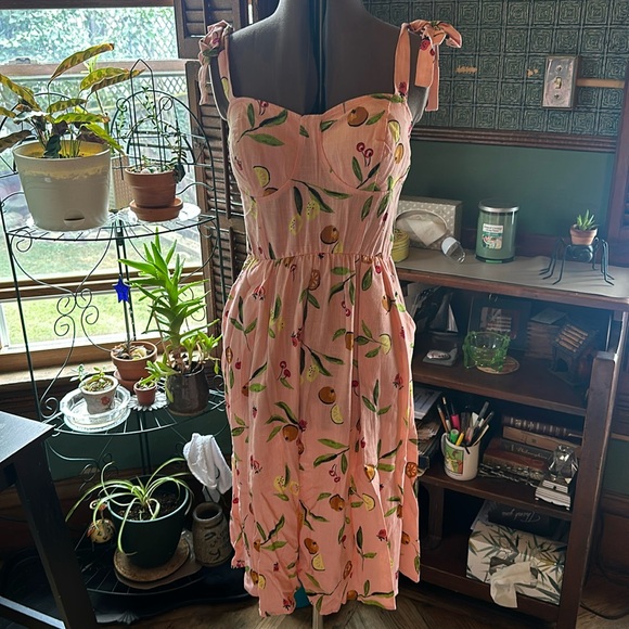 NWT Fruit midi dress with tie shoulders - Picture 1 of 6